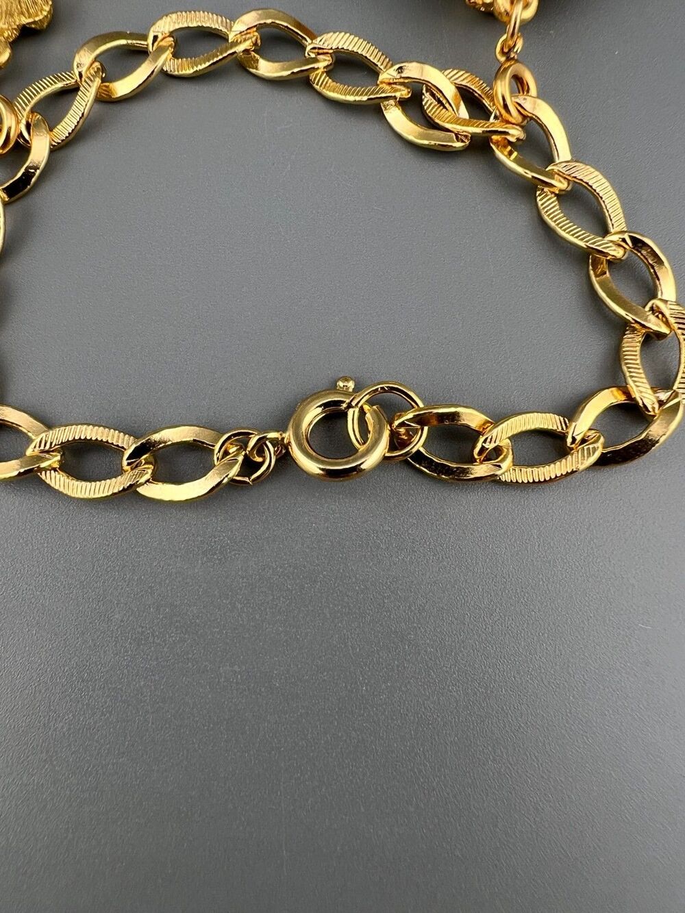 Vintage Germany Charm Bracelet Gold Tone Curb Link Good Luck Clover Mandolin - Picture 13 of 14